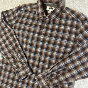 Joseph Abboud Brown and White Casual Button Down Shirt